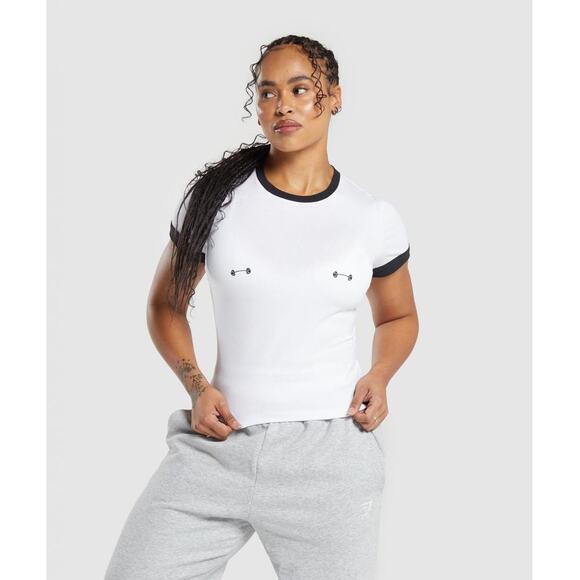 Gymshark Tops - Gymshark Black Lifting Graphic Short Sleeve Baby Tee T-Shirt Women's Size Medium